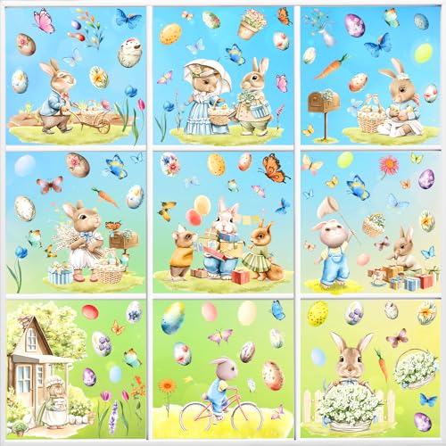 Lets Joy 9 Blätter Ostern Fensterbilder Selbstklebend, Fensterbilder Ostern Kinder, Hase Ostereier Fenstersticker, Ostern Fenster Aufkleber, Ostern Fensterdeko, Fensterdeko Ostern Wiederverwendbar von Lets Joy