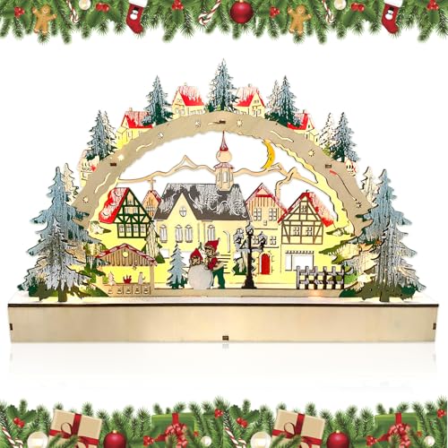 Lets Joy Weihnachtsbeleuchtung aus Holz, LED Lichterbogen Weihnachtsdeko, Stimmungsleuchten Weihnachtsdeko, Weihnacht Motivleuchten Tischdekoration, Weihnachtsdeko Fensterbank von Lets Joy