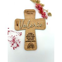 Erstkommunion Kreuz - Eichenkreuz Personalisiert Regenbogen Personalisiert- Taufe- Baby- Kind- Kinderzimmer von Letsburnshop