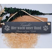 Gartenschild-Hundeschild 9cmx38cm - Achtung Hund Gartentüre Zum Hängen Oder Wandhalterung Hundeliebe -Schiefer-Lasergravur-Dog Warning von Letsburnshop
