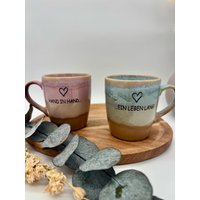 Kaffeebecher Mit Henkel - Kaffee Tasse Hand in Ein Leben Lang Personalisiert Herz Dein Name Auf Deiner -Häferl Heferl von Letsburnshop