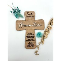 Kreuz Taufe Regenbogen - Taufkreuz Personalisiert Eiche Vollholz Kinderzimmer Ewige Erinnerung Kirche Einzelstück von Letsburnshop