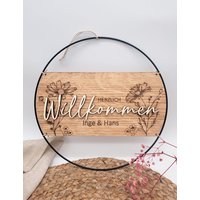 Loop Familie - Türschild Willkommensschild- Eichen Wohnung Dekoration Eingangsbereich-Schöner Wohnen- Blumen Willkommen von Letsburnshop