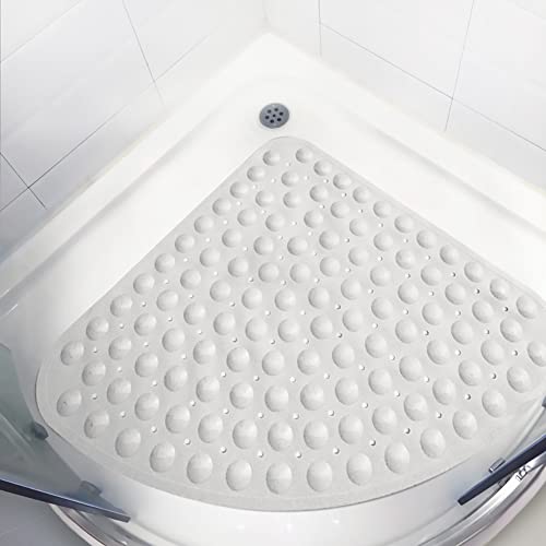 Letshop Duschmatte rutschfest Badematte Anti Rutsch Matte Antibakteriell Viertelkreis Badewannenmatten Dreieck-Massage mit Ablaufloch für Viertelkreis-Dusche oder Badewanne (54x54cm/65x65cm) von Letshop