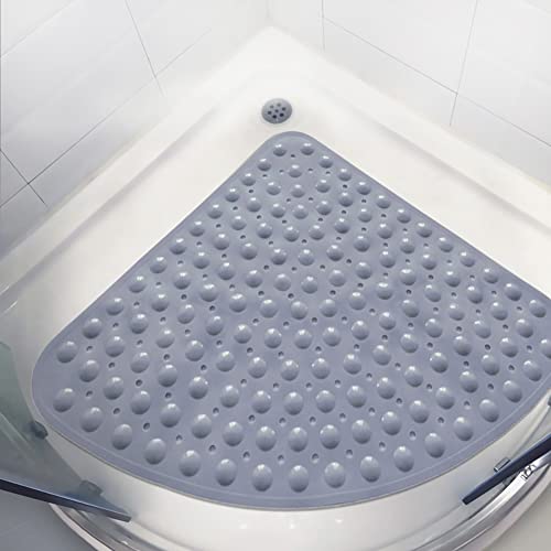 Letshop Duschmatte rutschfest Badematte Anti Rutsch Matte Antibakteriell Viertelkreis Badewannenmatten Dreieck-Massage mit Ablaufloch für Viertelkreis-Dusche oder Badewanne (54x54cm/65x65cm) von Letshop