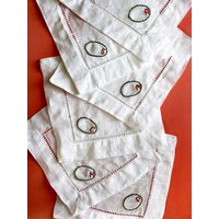 Olive Bestickte Cocktailservietten Mit Initial Pimento | Set 4 Personalisierte Baumwoll-Leinen-Servietten Olive Bestickte Cocktailservietten Mit Initial Pimento | Set 4 Personalisierte Baumwoll-Leinen-Servietten von LetterParty
