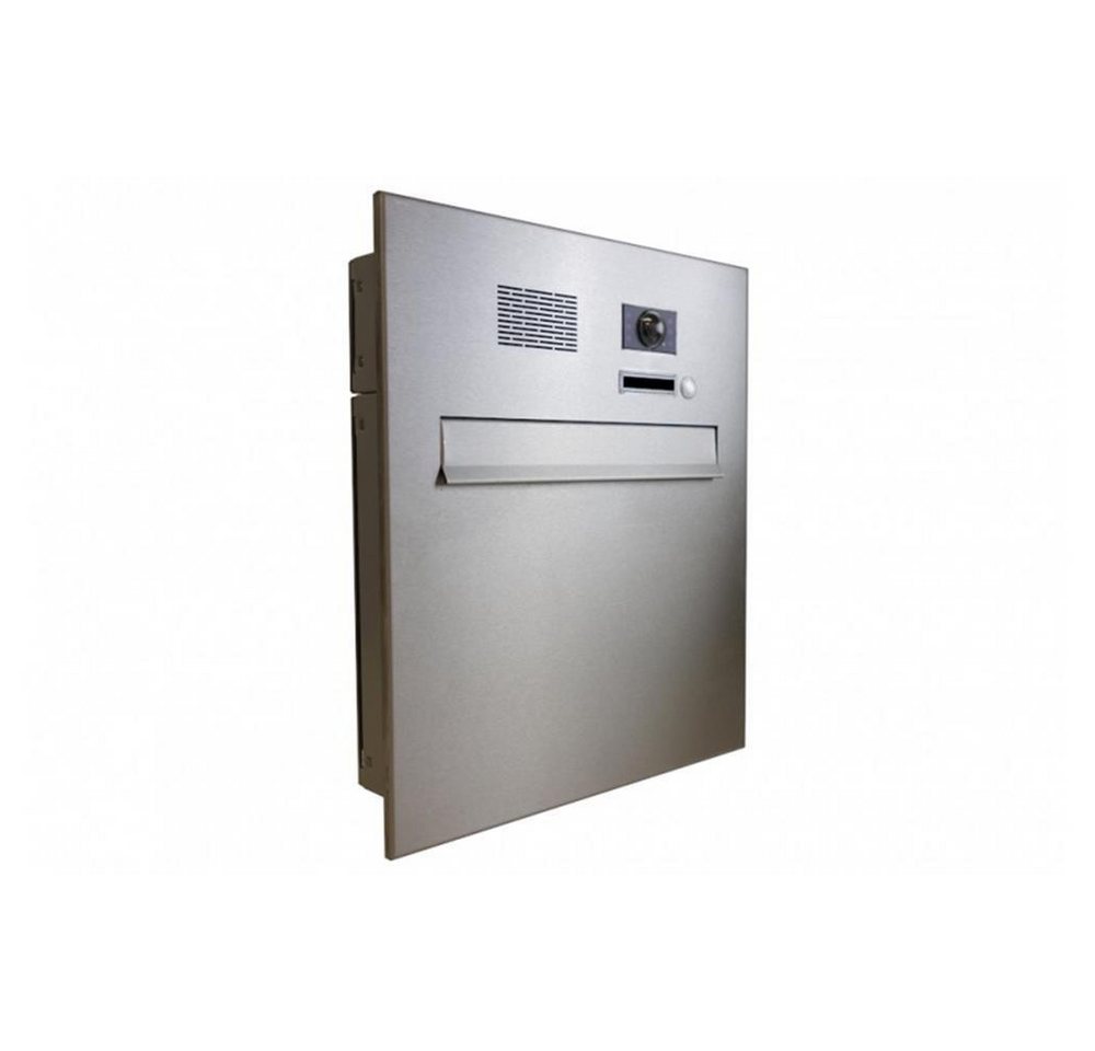 Letterbox24 Briefkasten A-04 Edelstahl Kamera Durchwurfbriefkasten mit Systemzentrale (ABB Busch-Jäger Audiomodul 83110 + Kameramodul 83501-101), mit BJ Systemzentrale Mini 83301 von Letterbox24