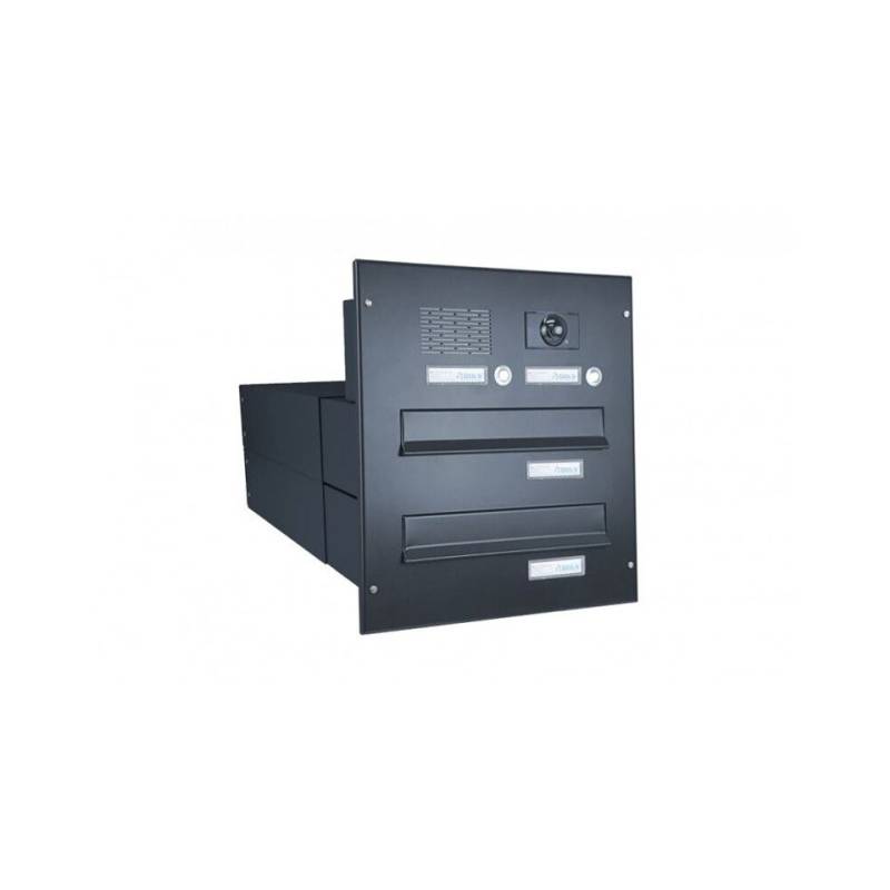 Letterbox24 Briefkasten B-042 2er Kamera Durchwurfbriefkasten in RAL 9005 mit Video 7 + AP (2BK Klingel, Sprechsieb, Busch-Jäger Kamera-+Audiomodul+Systemzentr), mit Video-Innenstation Video 7'' in weiß + AMDose - BK R9005 von Letterbox24