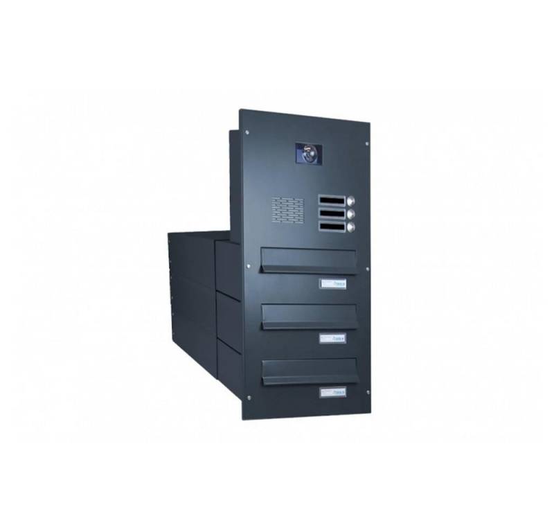 Letterbox24 Briefkasten B-042 3er Kamera Durchwurfbriefkasten in RAL 9005 mit Video 7 + UP (3 Klingel, Sprechsieb, Busch-Jäger Kamera-+Audiomodul+Systemzentrale), mit Video-Innenstation Video 7'' in schwarz + UMDose - BK R9005 von Letterbox24