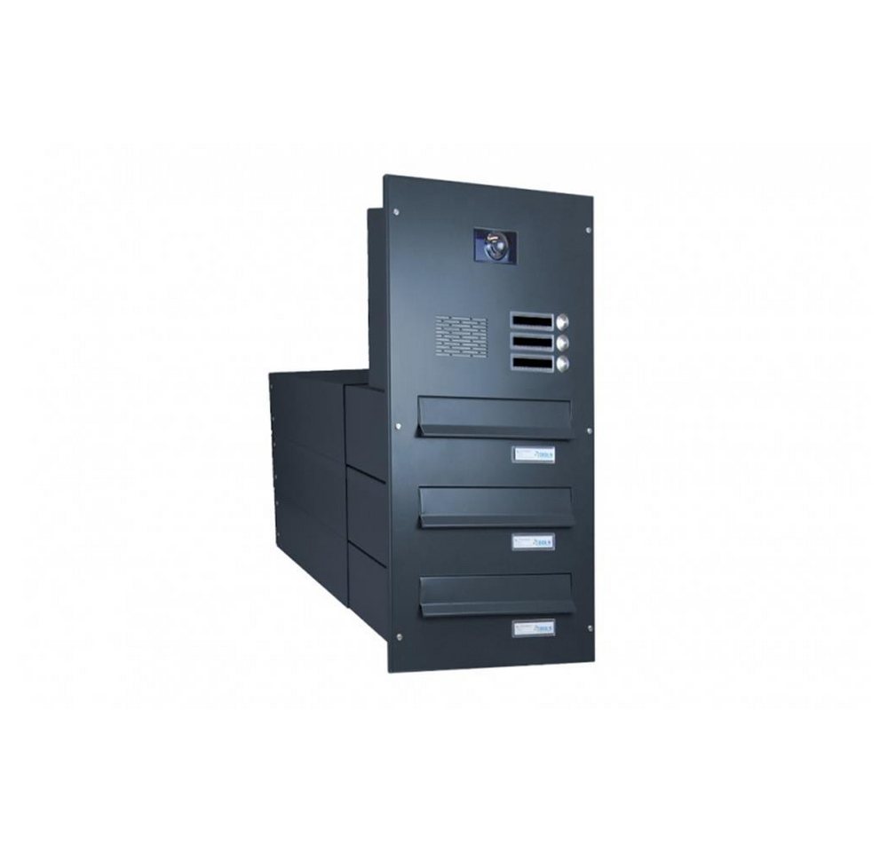 Letterbox24 Briefkasten BV-Serie Kamera Mauerdurchwurf Briefkastenanlage in RAL (3 Klingel, Sprechsieb, Busch-Jäger Kamera-+Audiomodul+Systemzentrale), mit Video-Innenstation Video 5'' Touch-Display in schwarz - BK R9005 von Letterbox24