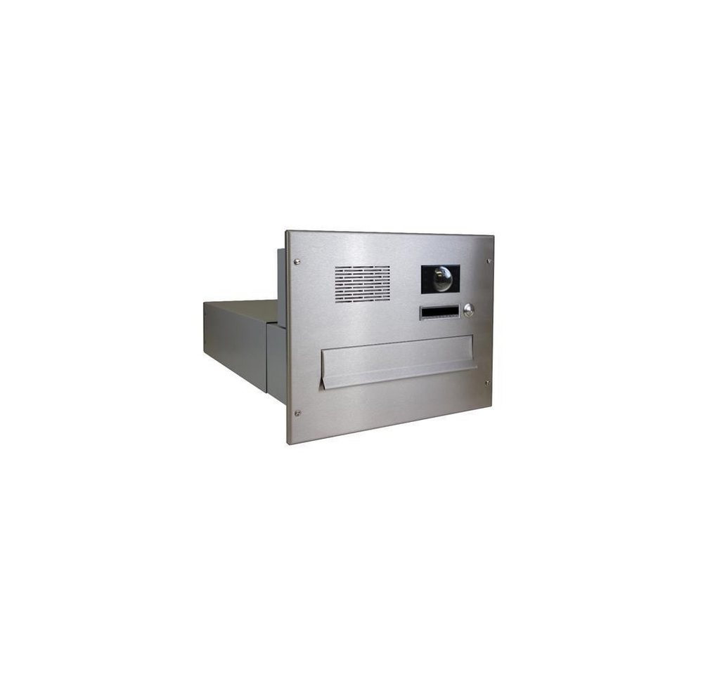 Letterbox24 Briefkasten BV-Serie Edelstahl Kamera Mauerdurchwurf Briefkastenanlage (Klingel, Sprechsieb, Busch-Jäger Kamera- + Audiomodul + Systemzentrale), mit Video-Innenstation Video 7'' in weiß + Auputzmontagedose von Letterbox24