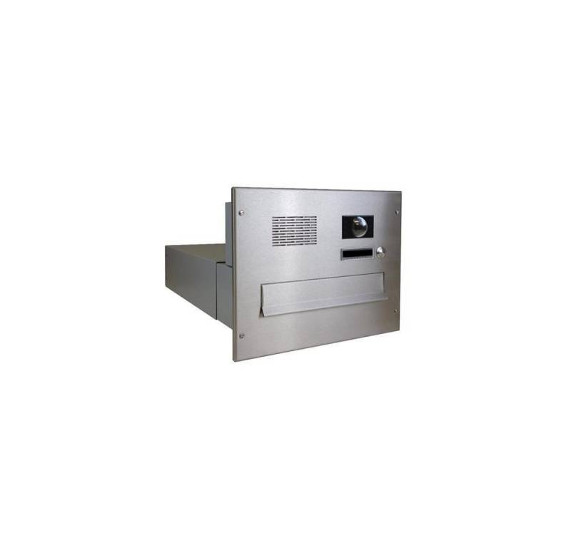 Letterbox24 Briefkasten BV-Serie Edelstahl Kamera Mauerdurchwurf Briefkastenanlage (Klingel, Sprechsieb, Busch-Jäger Kamera- + Audiomodul + Systemzentrale), mit Video-Innenstation Video 7'' in weiß + Auputzmontagedose von Letterbox24