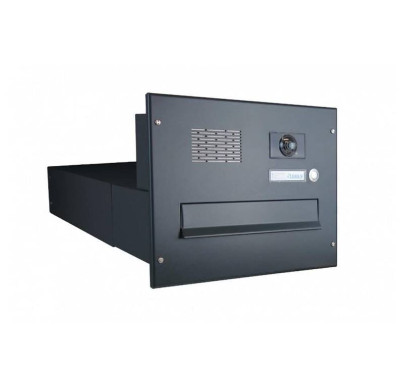 Letterbox24 Briefkasten BV-Serie Kamera Mauerdurchwurf Briefkastenanlage in RAL (Klingel, Sprechsieb, Busch-Jäger Kamera- + Audiomodul + Systemzentrale), - Briefkasten in RAL 9005 von Letterbox24