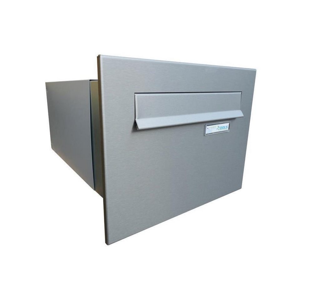 Letterbox24 Briefkasten B-242 XXL Edelstahl Mauerdurchwurf Briefkasten (Tiefe: 39-62 cm), mit Namensschild von Letterbox24