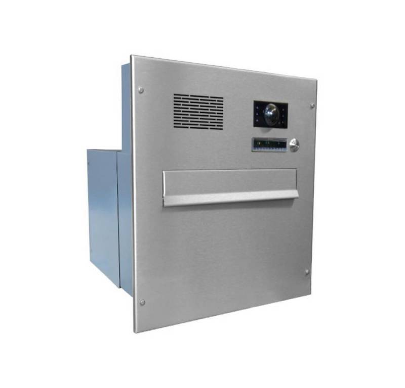 Letterbox24 Briefkasten B-242 XXL Edelstahl Kamera Mauerdurchwurf Briefkasten (Klingel, Sprechsieb, Busch-Jäger Kamera- + Audiomodul + Systemzentrale) von Letterbox24