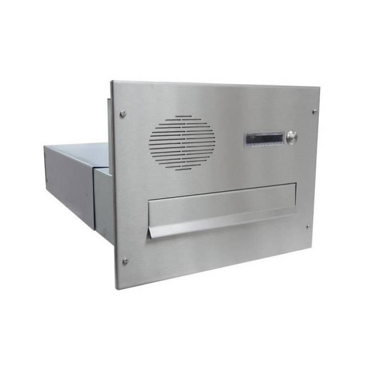 Letterbox24 Briefkasten BV Serie Edelstahl Mauerdurchwurf Briefkastenanlage mit Sprechsieb (1 Klingeltaster, Sprechsieb, mit ABB Gegensprechanlage Komplett-Set) von Letterbox24