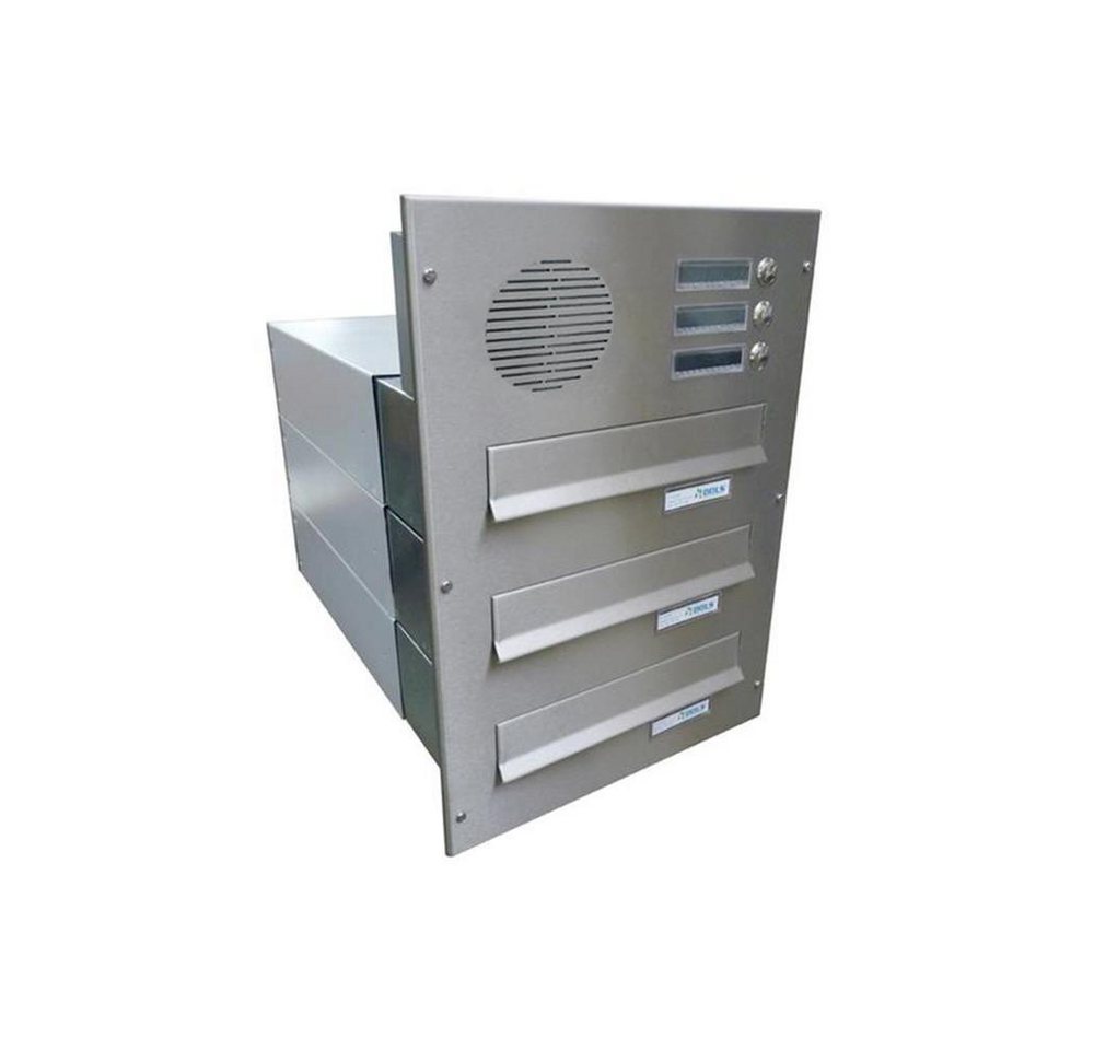 Letterbox24 Briefkasten BV Serie Edelstahl Mauerdurchwurf Briefkastenanlage mit Sprechsieb (3 Klingel, Sprechsieb, Busch-Jäger Gegensprechanlage-Set in anthrazit) von Letterbox24