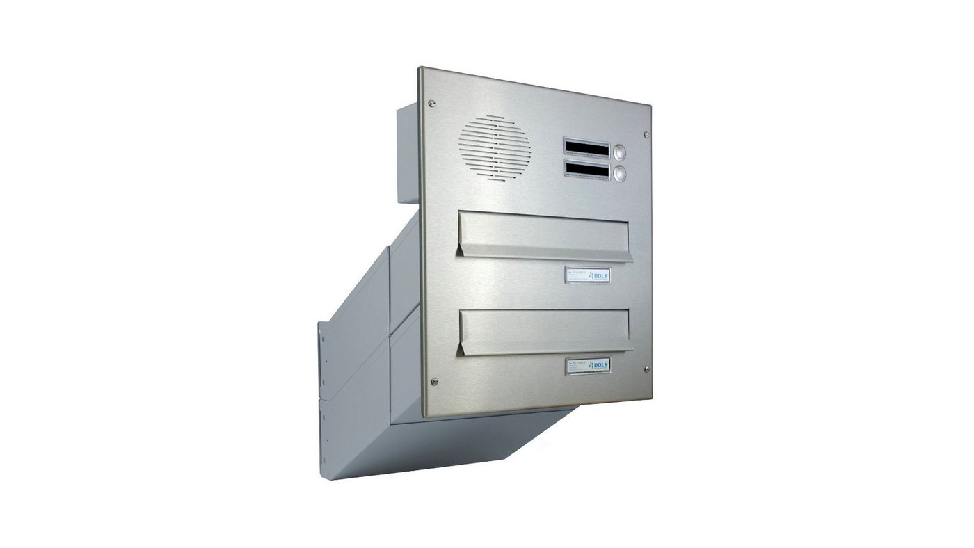 Letterbox24 Briefkasten DV-Serie Edelstahl Durchwurfbriefkasten mit Sprechsieb (2 x Briefkasten, 2 Klingel, Sprechsieb) von Letterbox24