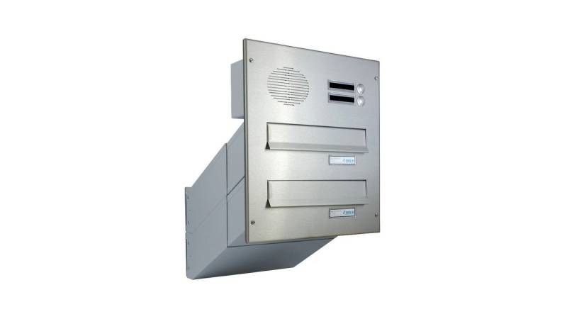 Letterbox24 Briefkasten DV-Serie Edelstahl Durchwurfbriefkasten mit Sprechsieb (2 x Briefkasten, 2 Klingel, Sprechsieb) von Letterbox24