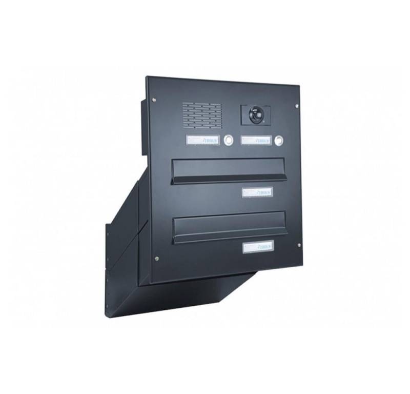 Letterbox24 Briefkasten D-041 2er Kamera Durchwurfbriefkasten in RAL 9005 mit WLAN 4.3 (Klingel, Sprechsieb, Busch-Jäger Kamera- + Audiomodul + Systemzentrale), mit Video-Innenstation 4.3 WLAN in weiß von Letterbox24