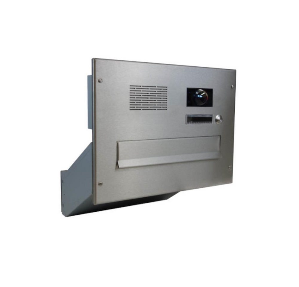 Letterbox24 Briefkasten D-041 Edelstahl Kamera Durchwurfbriefkasten mit Video5 schwarz (Klingel, Sprechsieb, Busch-Jäger Kamera- + Audiomodul + Systemzentrale), mit Video-Innenstation Video 5'' Touch-Display in schwarz von Letterbox24