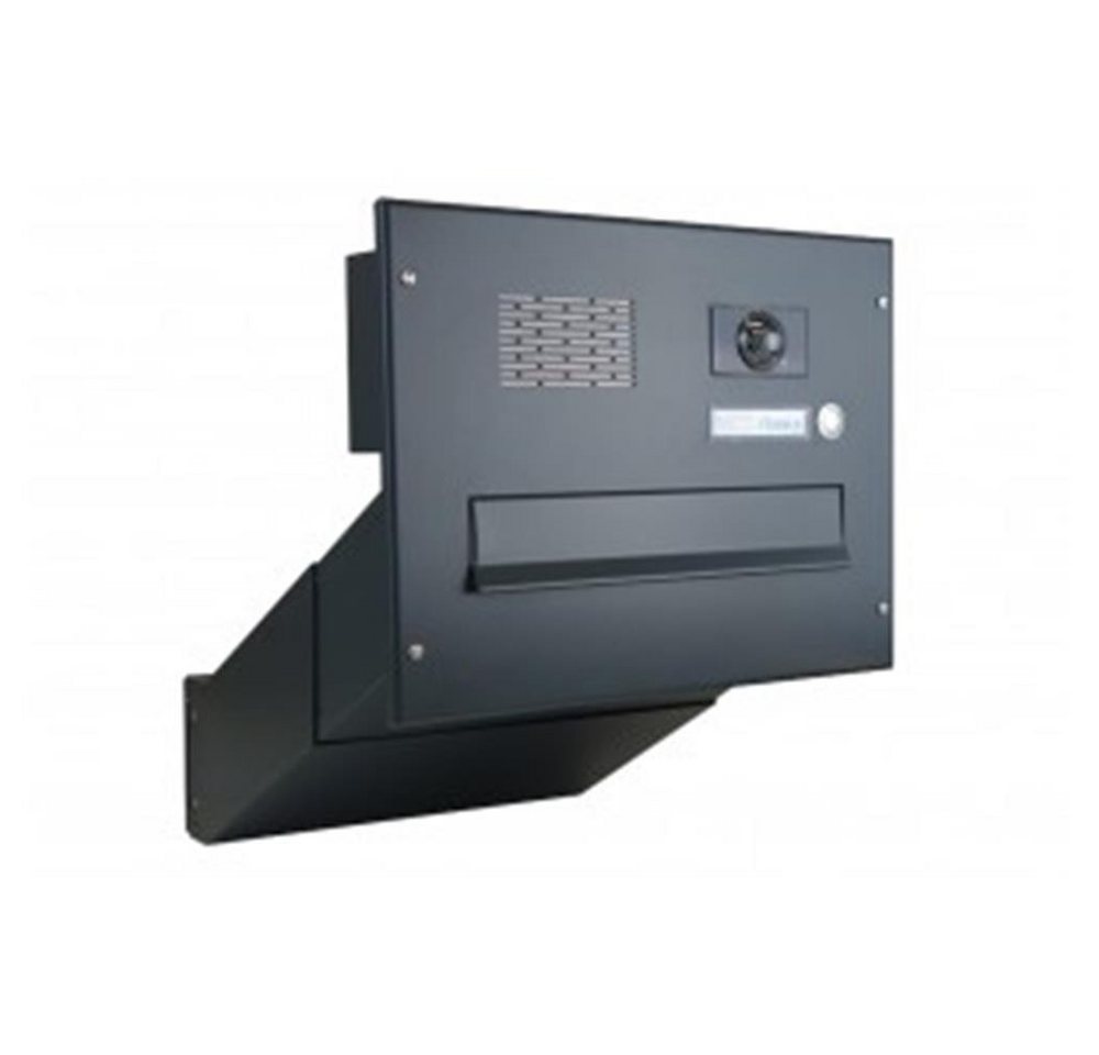 Letterbox24 Briefkasten D-041 Kamera Durchwurfbriefkasten in RAL 7016 mit Video5 in schwarz (Klingel, Sprechsieb, Busch-Jäger Kamera- + Audiomodul + Systemzentrale), mit Video-Innenstation Video 5'' Touch-Display in schwarz von Letterbox24
