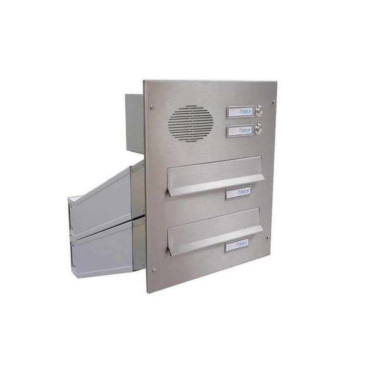 Letterbox24 Briefkasten DV-Serie Edelstahl Durchwurfbriefkasten mit Sprechsieb (2 x Briefkasten, 2 Klingel, Sprechsieb), Busch-Jäger Gegensprechanlage-Set in anthrazit von Letterbox24