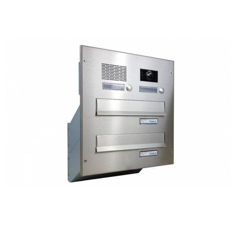 Letterbox24 Briefkasten D-042 2er Edelstahl Kamera Durchwurfbriefkasten mit Video5 schwarz (Klingel, Sprechsieb, Busch-Jäger Kamera- + Audiomodul + Systemzentrale), mit Video-Innenstation Video 5'' Touch-Display in schwarz von Letterbox24
