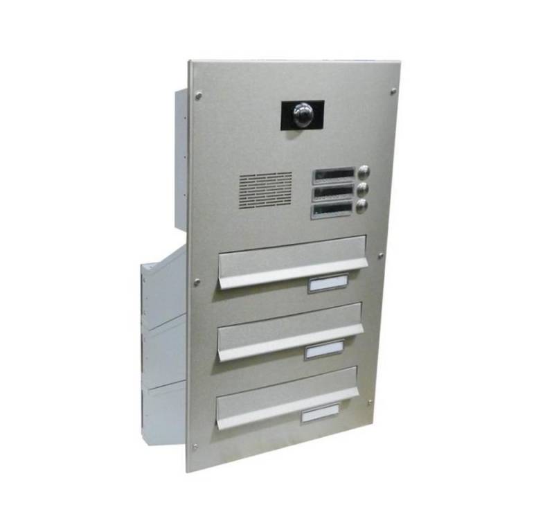 Letterbox24 Briefkasten D-042 3er Edelstah Kameral Durchwurfbriefkasten mit WLAN 4.3 (Klingel, Sprechsieb, Busch-Jäger Kamera- + Audiomodul + Systemzentrale), mit Video-Innenstation 4.3 WLAN in weiß von Letterbox24
