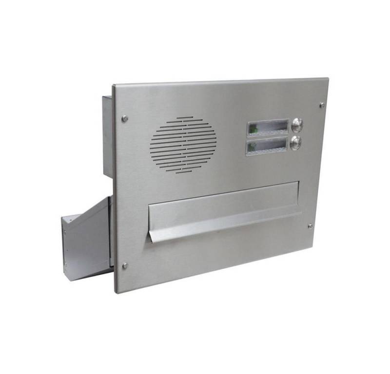 Letterbox24 Briefkasten DV-Serie Edelstahl Durchwurfbriefkasten mit Sprechsieb (2 x Briefkasten, 2 Klingel, Sprechsieb), mit ABB Gegensprechanlage Komplett-Set von Letterbox24