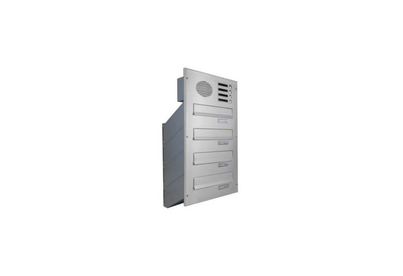 Letterbox24 Briefkasten DV-Serie Edelstahl Durchwurfbriefkasten mit Sprechsieb (4 x Briefkasten, 2 Klingel, Sprechsieb), mit ABB Gegensprechanlage Komplett-Set von Letterbox24