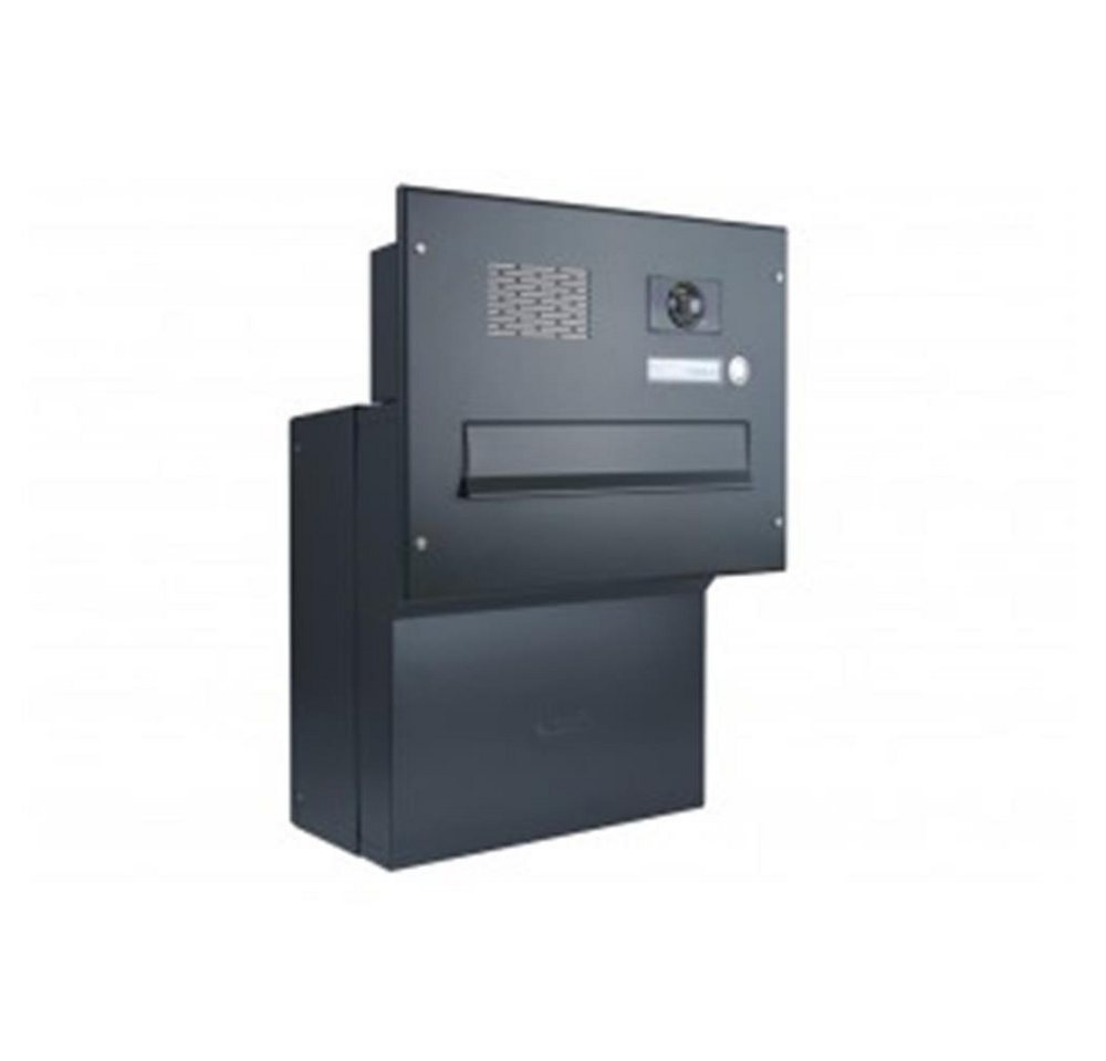 Letterbox24 Briefkasten F-Serie Kamera Durchwurfbriefkasten in RAL (Klingel, Sprechsieb, Busch-Jäger Kamera- + Audiomodul + Systemzentrale), mit Video-Innenstation Video 7'' in schwarz - Briefkasten in RAL 7016 von Letterbox24