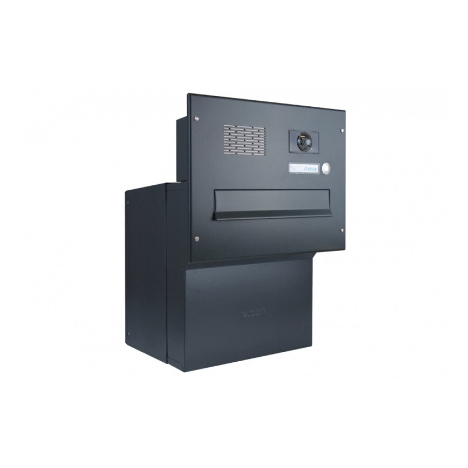 Letterbox24 Briefkasten F-Serie Kamera Durchwurfbriefkasten in RAL (Klingel, Sprechsieb, Busch-Jäger Kamera- + Audiomodul + Systemzentrale), mit Video-Innenstation Video 7'' in schwarz - Briefkasten in RAL 9005 von Letterbox24