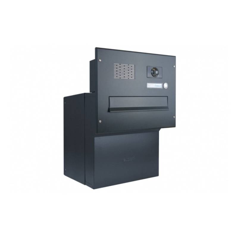Letterbox24 Briefkasten F-Serie Kamera Durchwurfbriefkasten in RAL (Klingel, Sprechsieb, Busch-Jäger Kamera- + Audiomodul + Systemzentrale), mit Video-Innenstation Video 7'' in schwarz - Briefkasten in RAL 9005 von Letterbox24