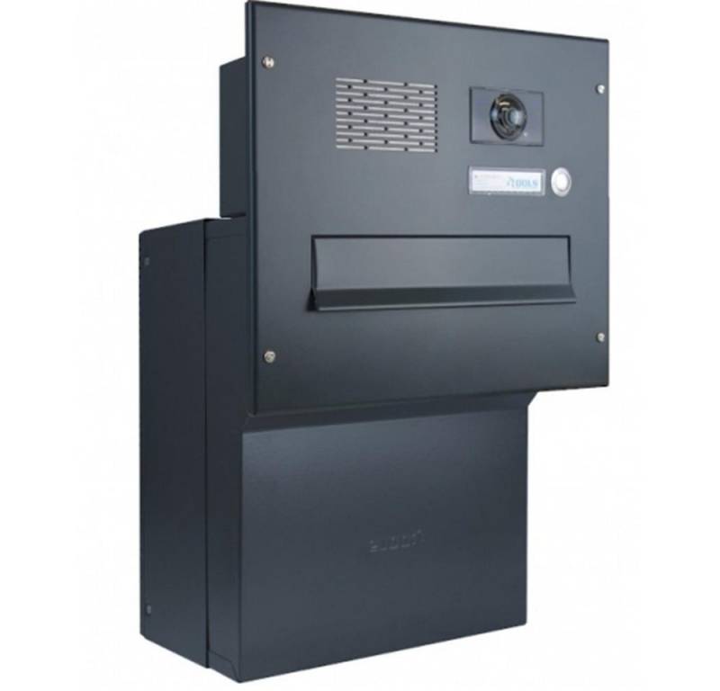 Letterbox24 Briefkasten F-Serie Kamera Durchwurfbriefkasten in RAL (Klingel, Sprechsieb, Busch-Jäger Kamera- + Audiomodul + Systemzentrale), mit Video-Innenstation Video 5'' Touch-Display in weiß - BK R9005 von Letterbox24