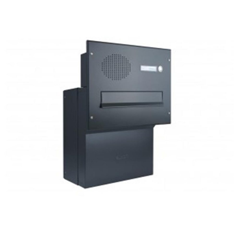 Letterbox24 Briefkasten F-Serie Durchwurfbriefkasten mit Sprechsieb in RAL 7016 oder RAL 9005 (1 Klingel, Sprechsieb, Busch-Jäger Gegensprechanlage-Set in anthrazit), - Briefkasten in RAL 9005 von Letterbox24