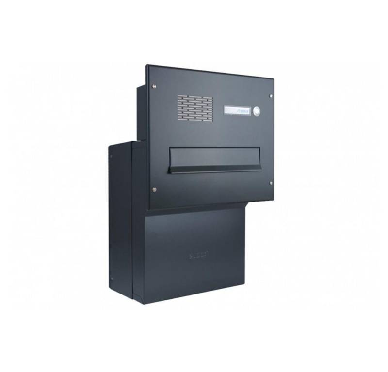 Letterbox24 Briefkasten F-Serie Durchwurfbriefkasten mit Sprechsieb in RAL 7016 oder RAL 9005 (1 Klingel, Sprechsieb, Busch-Jäger Gegensprechanlage-Set in anthrazit), - Briefkasten in RAL 7016 von Letterbox24
