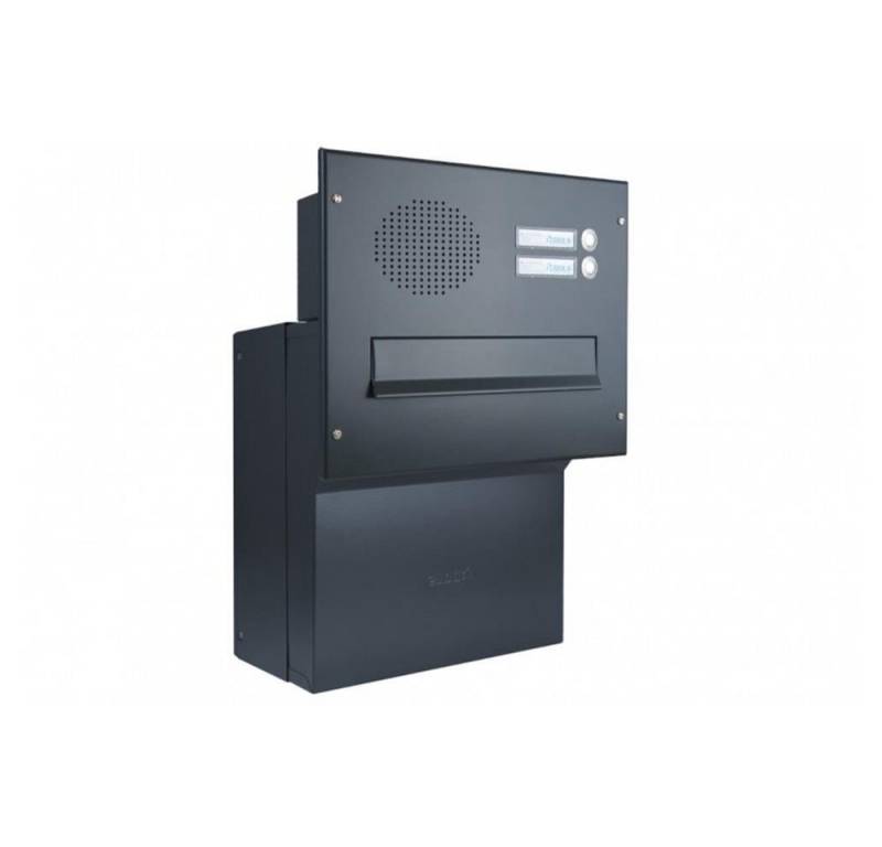 Letterbox24 Briefkasten F-Serie Durchwurfbriefkasten mit Sprechsieb in RAL 7016 oder RAL 9005 (2 Klingel, Sprechsieb, Busch-Jäger Gegensprechanlage-Set in anthrazit), - Briefkasten in RAL 7016 von Letterbox24