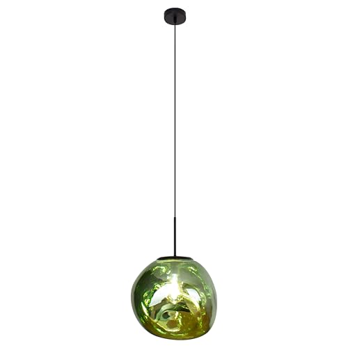 Leuchte.Store Pendelleuchte Canopus,Hängelampe in Grün,Hängeleuchte aus Metall & Glas im Lavadesign,Esstischlampe 1-flammig (1xE27 max.25 Watt),Wohnzimmerlampe 36cm ⌀,Glasleuchte,Pendellampe von Leuchte.Store