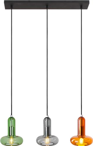 Leuchte.Store Pendelleuchte Perseus,Hängelampe in Bunt,Hängeleuchte aus Metall & Glas,Esstischlampe 3 flammig (3xE14 max.25 Watt),Wohnzimmerlampe,Glasleuchte,Pendellamp von Leuchte.Store