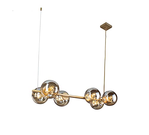 Leuchte.Store Pendelleuchte Pluto,Hängelampe in der Farbe Gold,Hängeleuchte aus Metall & Glas,Esstischlampe 6 flammig (6xE14 max.25Watt),Wohnzimmerlampe,Glasleuchte,Pendellampe von Leuchte.Store