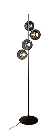 Leuchte.Store Stehleuchte Neptun,4-flammige (G9) Standlampe aus Metall in Schwarz,mit 4 Glaskugeln,moderne Stehlampe mit Fußschalter,Standleuchte,Wohnzimmerlampe… von Leuchte.Store