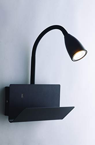 Wandleuchte Gulp, Wandlampe mit USB Anschluss in Schwarz, moderne Wandbeleuchtung, mit Kippschalter & schwenkbar,mit Ablage & Ladefunktion, 1 flammiger Wandstrahler (GU10)… von Leuchte.Store