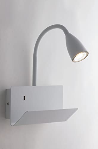 Wandleuchte Gulp, Wandlampe mit USB Anschluss in Weiß, moderne Wandbeleuchtung, mit Kippschalter & schwenkbar,mit Ablage & Ladefunktion, 1 flammiger Wandstrahler (GU10)… von Leuchte.Store