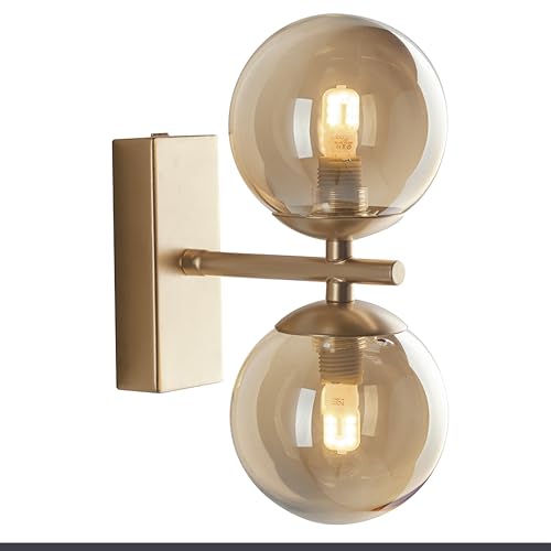 Wandleuchte Neptun, moderne Wandlampe aus Glas in Messing für Wohnzimmer & Esszimmer (2 flammig, G9 max.28Watt),Wandstrahler,Glasleuchte,Wohnzimmerlampe…… von Leuchte.Store