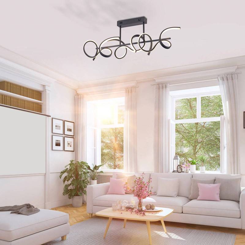 LED-Deckenlampe Curls, schwarz, Metall, 82 cm lang, dimmbar von JUST LIGHT. GmbH