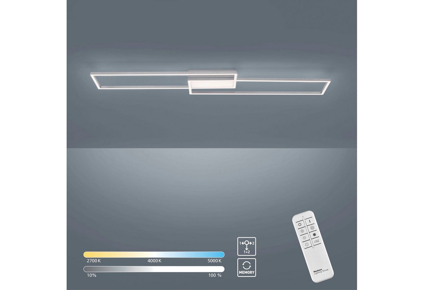 JUST LIGHT Deckenleuchte ASMIN, CCT - über Fernbedienung, Memory, nach Trennung vom Netz, dimmbar über Fernbedienung, LED fest integriert, warmweiß - kaltweiß, CCT - über Fernbedienung, dimmbar, Serienschalter, Memory von JUST LIGHT