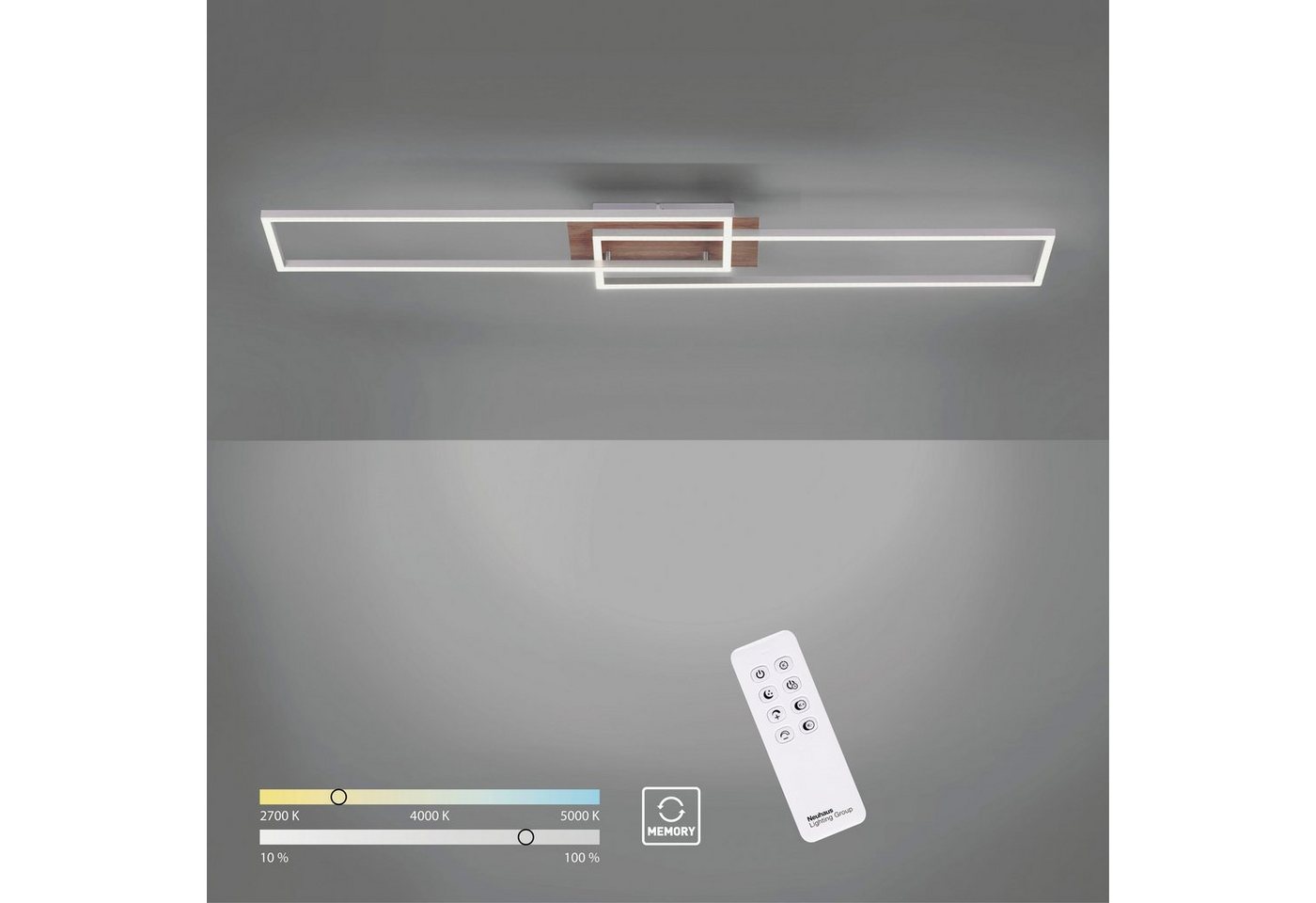 JUST LIGHT LED Deckenleuchte IVEN, CCT - über Fernbedienung, Dimmfunktion, Fernbedienung, Infrarot inkl., Memory, nach Trennung vom Netz, LED fest integriert, warmweiß - kaltweiß, dimmbar über Fernbedienung von JUST LIGHT