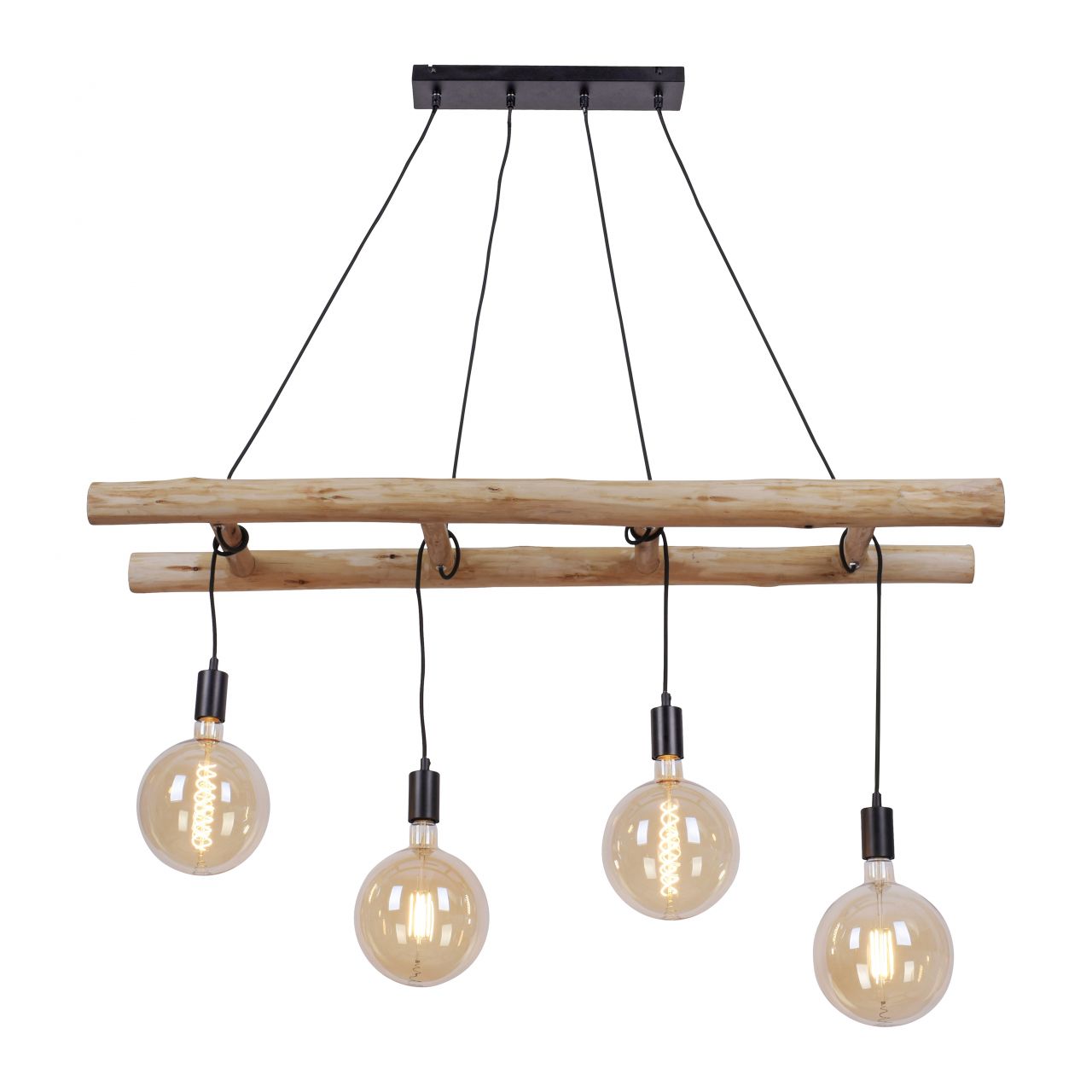 JustLight 4er Pendelleuchte Edgar schwarz-holz 120 x 30 cm E27 60 W von Just Light.