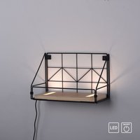 LeuchtenDirekt LED Wandleuchte BOARD, mit Ablageboden aus Echtholz, 3000 K, Schnurschalter von JUST LIGHT